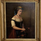 Antique 1868 Oil Portrait Young Woman European Lady Gilt Frame 19th Century