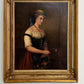 Antique 1868 Oil Portrait Young Woman European Lady Gilt Frame 19th Century