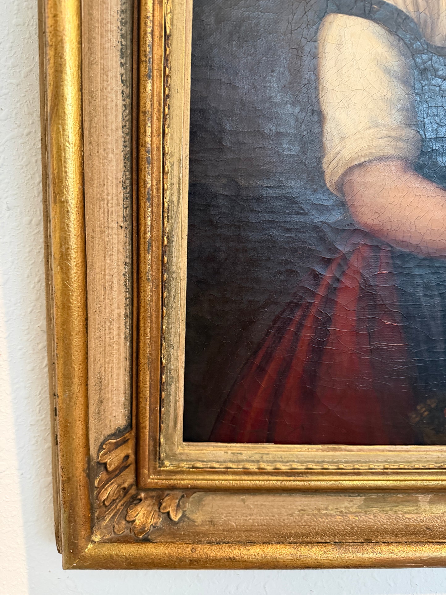 Antique 1868 Oil Portrait Young Woman European Lady Gilt Frame 19th Century