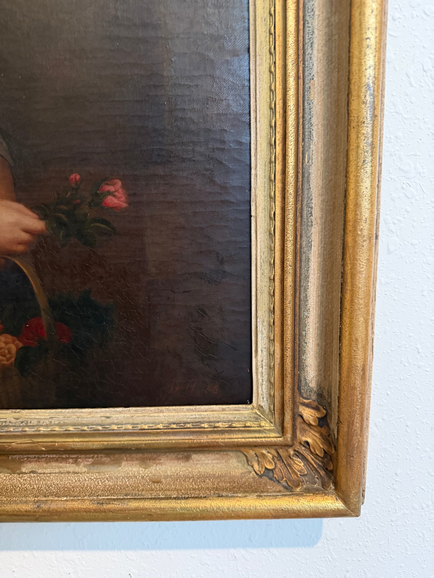 Antique 1868 Oil Portrait Young Woman European Lady Gilt Frame 19th Century