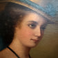 Antique 1868 Oil Portrait Young Woman European Lady Gilt Frame 19th Century