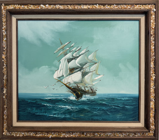 Listed Artist Hewett Jackson Original Oil Painting | Tall Ship Seascape | Framed