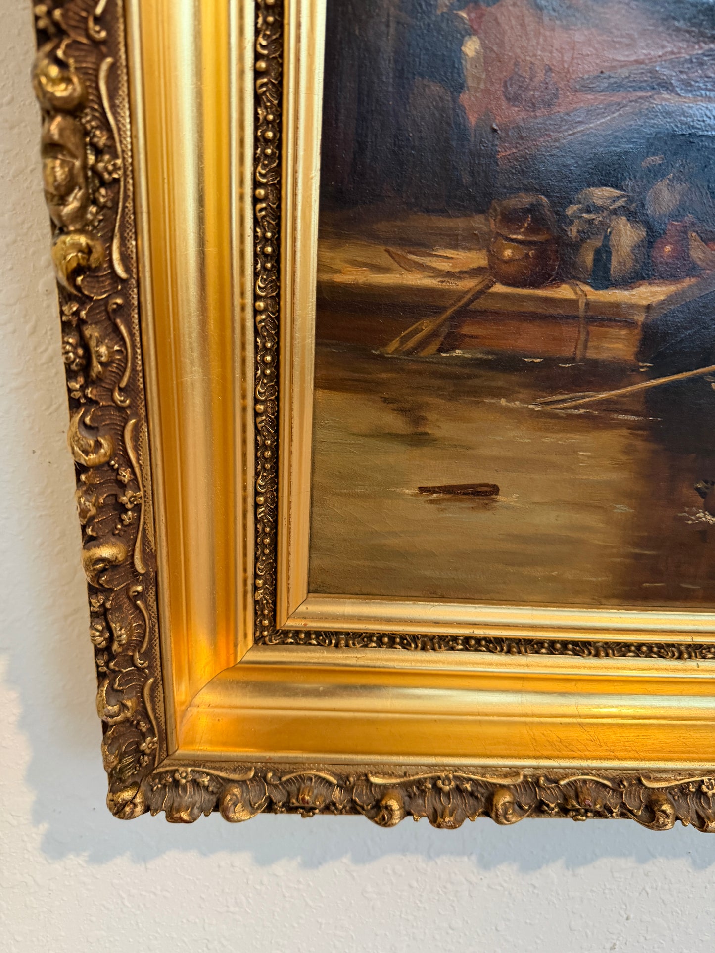 Antique 19th Century British Oil Painting by G. Wylle Rural Landscape Gilt Frame