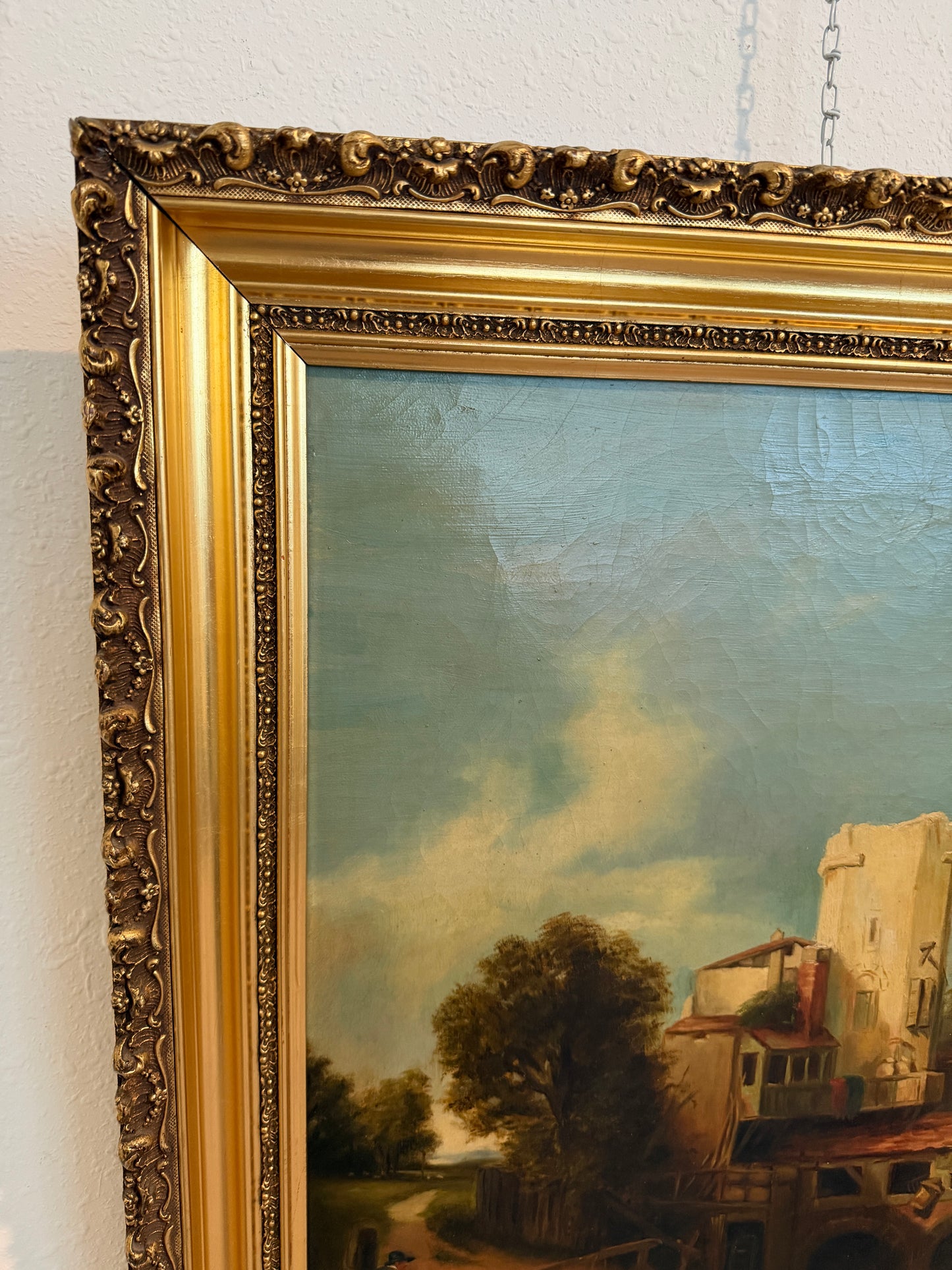 Antique 19th Century British Oil Painting by G. Wylle Rural Landscape Gilt Frame