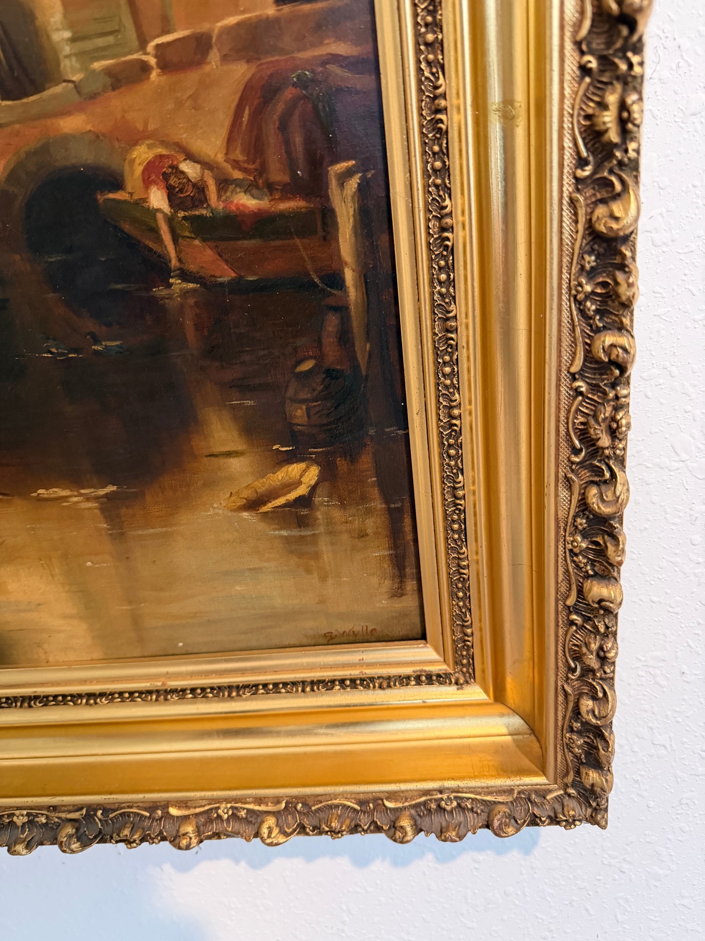 Antique 19th Century British Oil Painting by G. Wylle Rural Landscape Gilt Frame