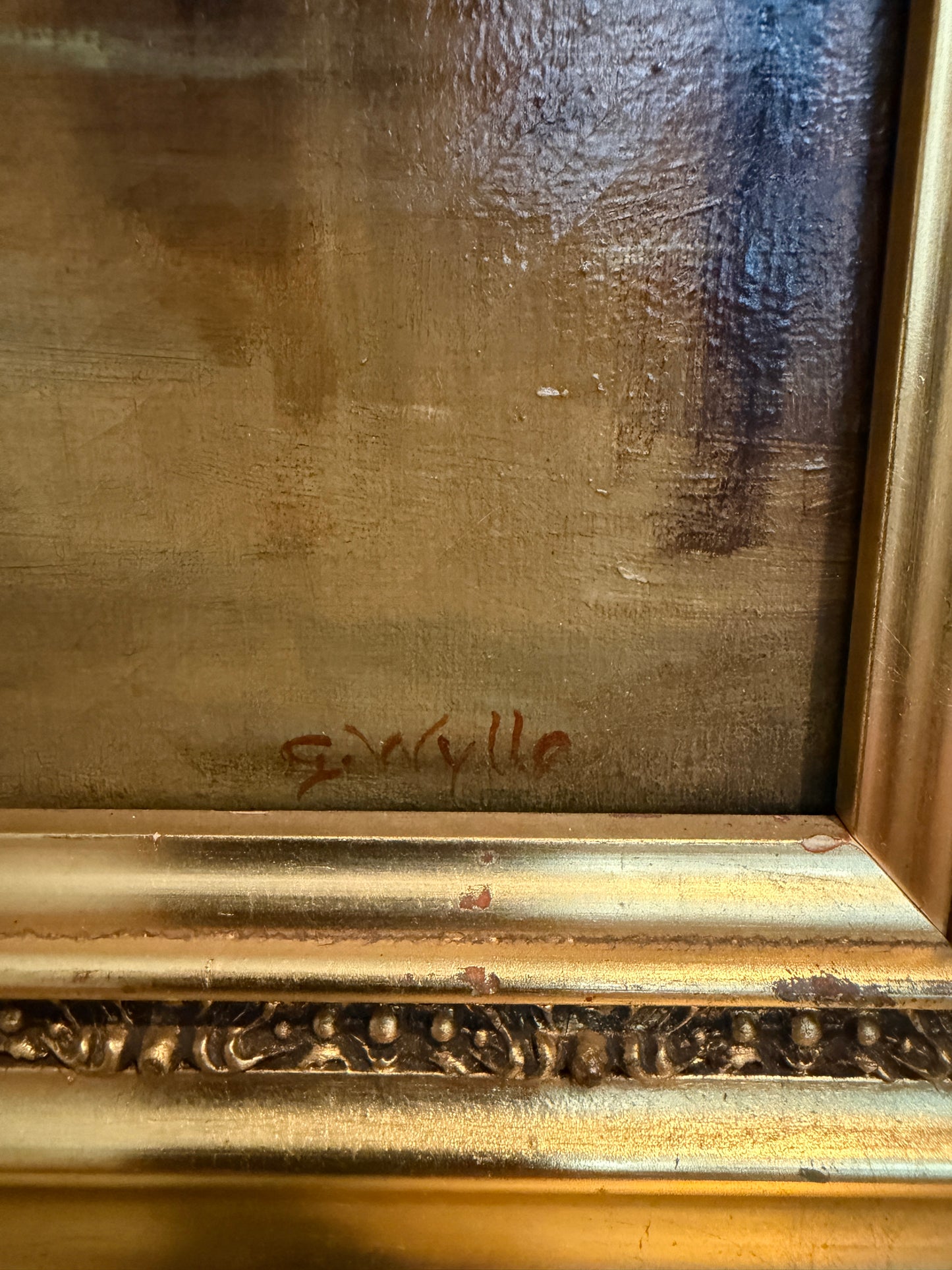 Antique 19th Century British Oil Painting by G. Wylle Rural Landscape Gilt Frame