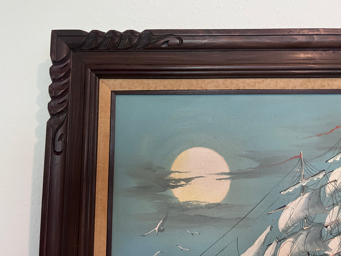 K.Maskell painting on canvas, seascape, Sailing Ship in the Ocean, Framed