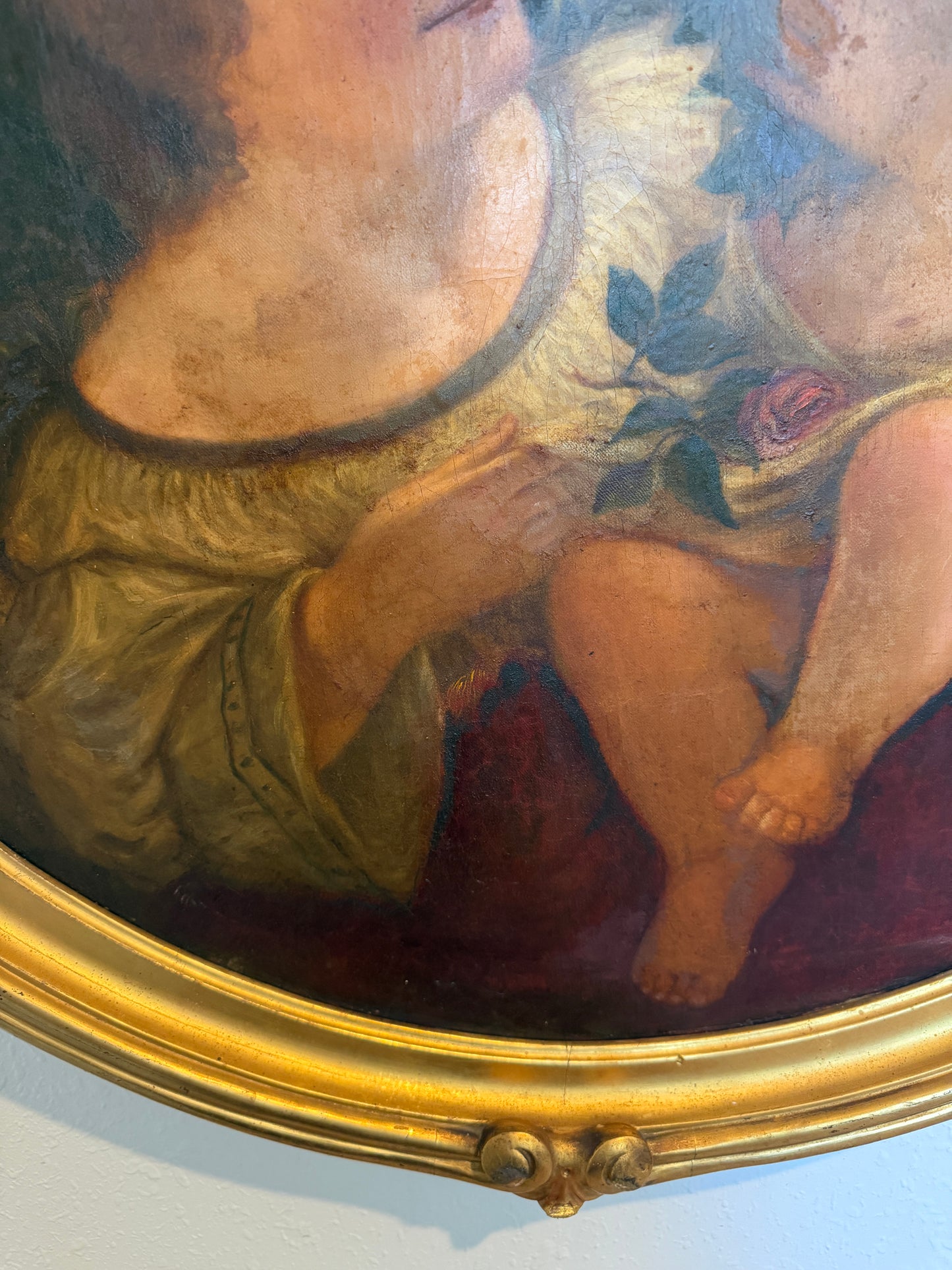 Antique 19th c. Mother & Child Oil Painting in Gilt Frame Victorian Continental