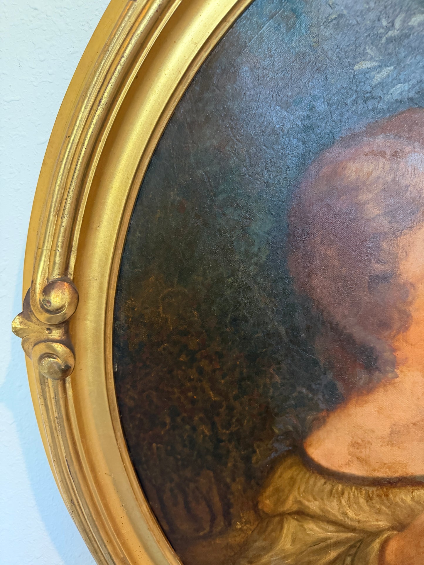 Antique 19th c. Mother & Child Oil Painting in Gilt Frame Victorian Continental