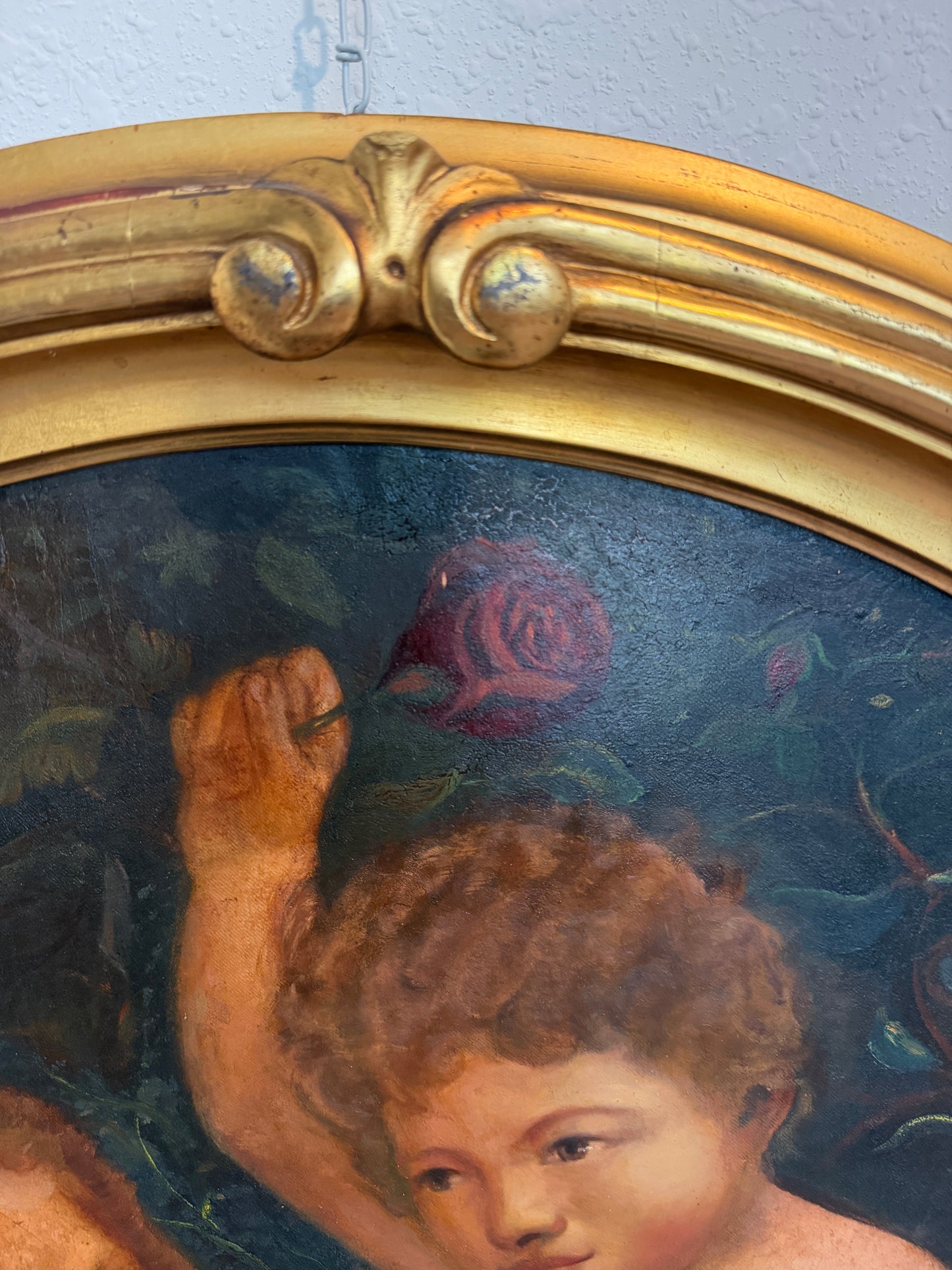 Antique 19th c. Mother & Child Oil Painting in Gilt Frame Victorian Continental