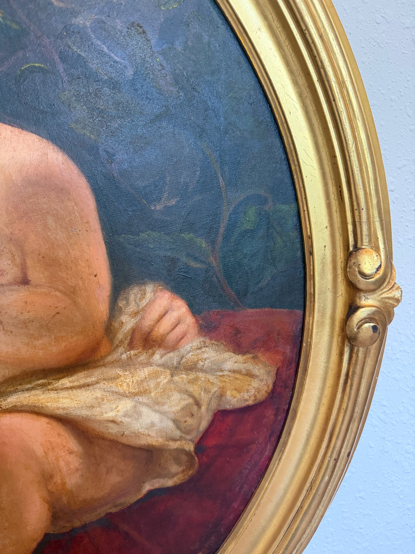 Antique 19th c. Mother & Child Oil Painting in Gilt Frame Victorian Continental