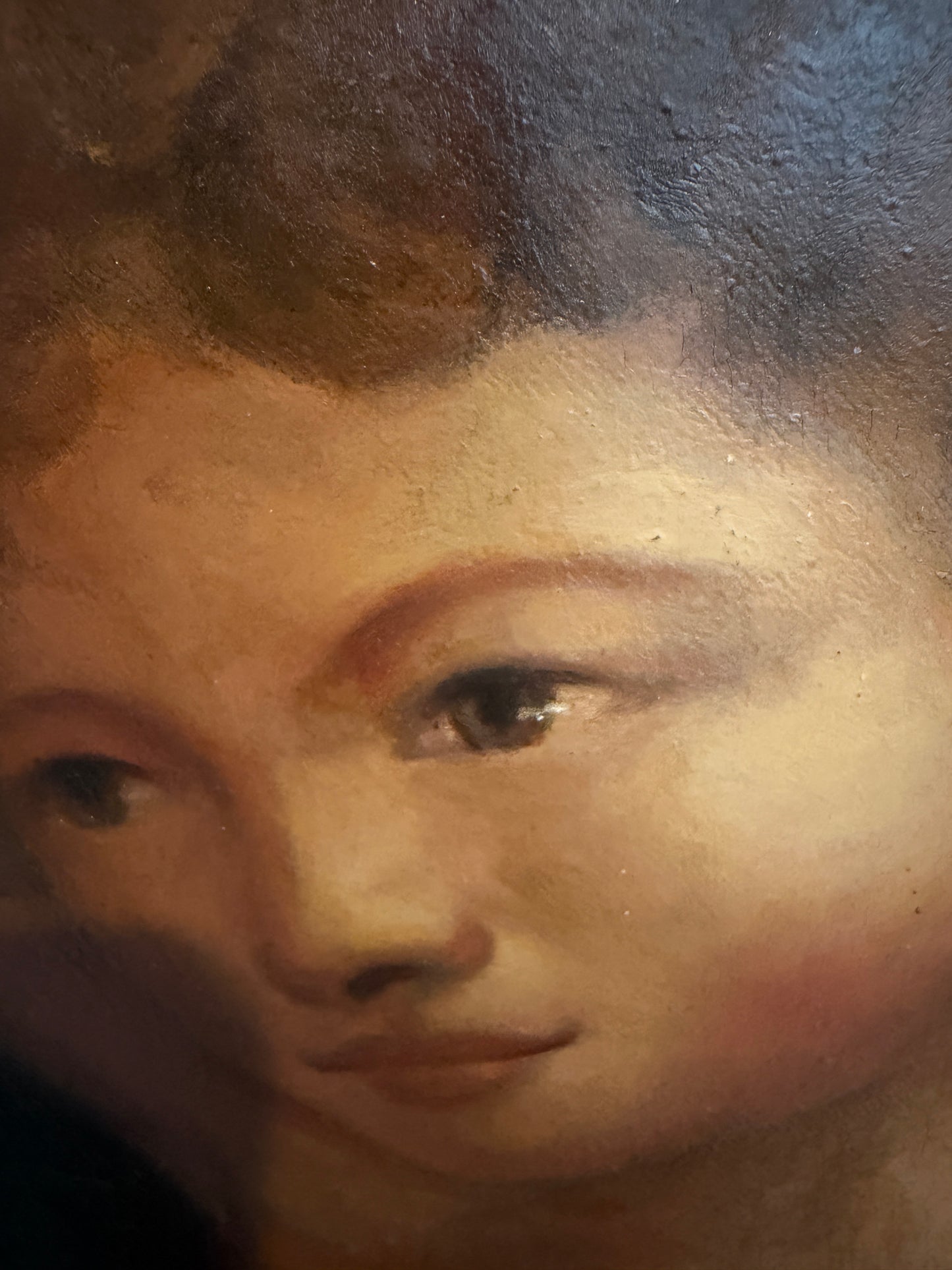 Antique 19th c. Mother & Child Oil Painting in Gilt Frame Victorian Continental