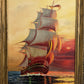 Original Vintage Oil Painting by Klekner (1962) – Tall Ship at Sunset, Seascape