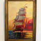 Original Vintage Oil Painting by Klekner (1962) – Tall Ship at Sunset, Seascape