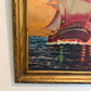 Original Vintage Oil Painting by Klekner (1962) – Tall Ship at Sunset, Seascape