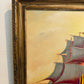 Original Vintage Oil Painting by Klekner (1962) – Tall Ship at Sunset, Seascape