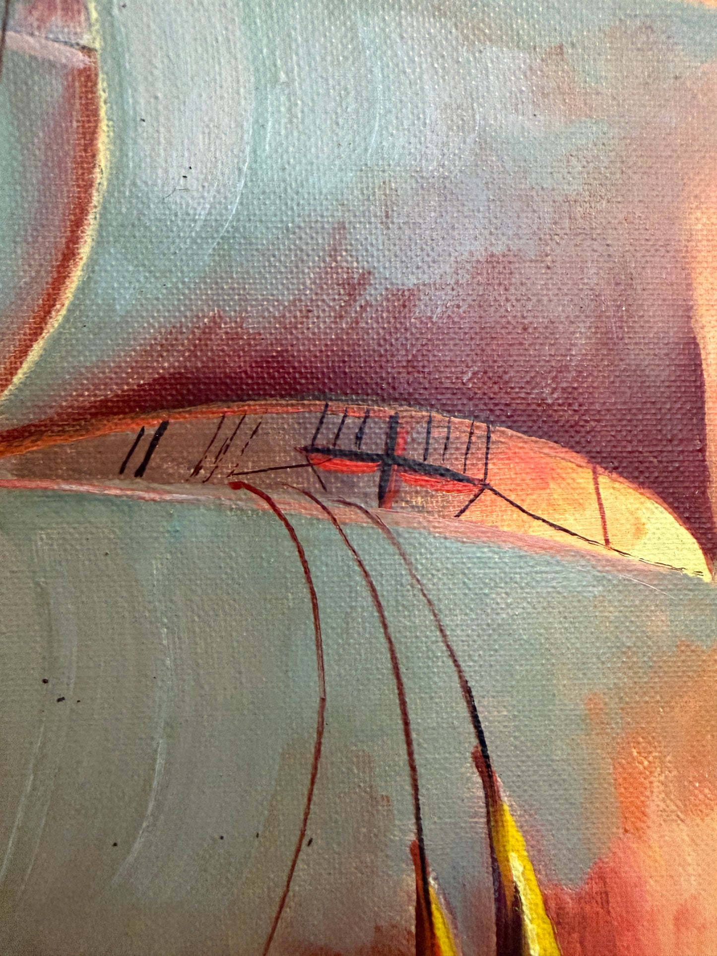 Original Vintage Oil Painting by Klekner (1962) – Tall Ship at Sunset, Seascape