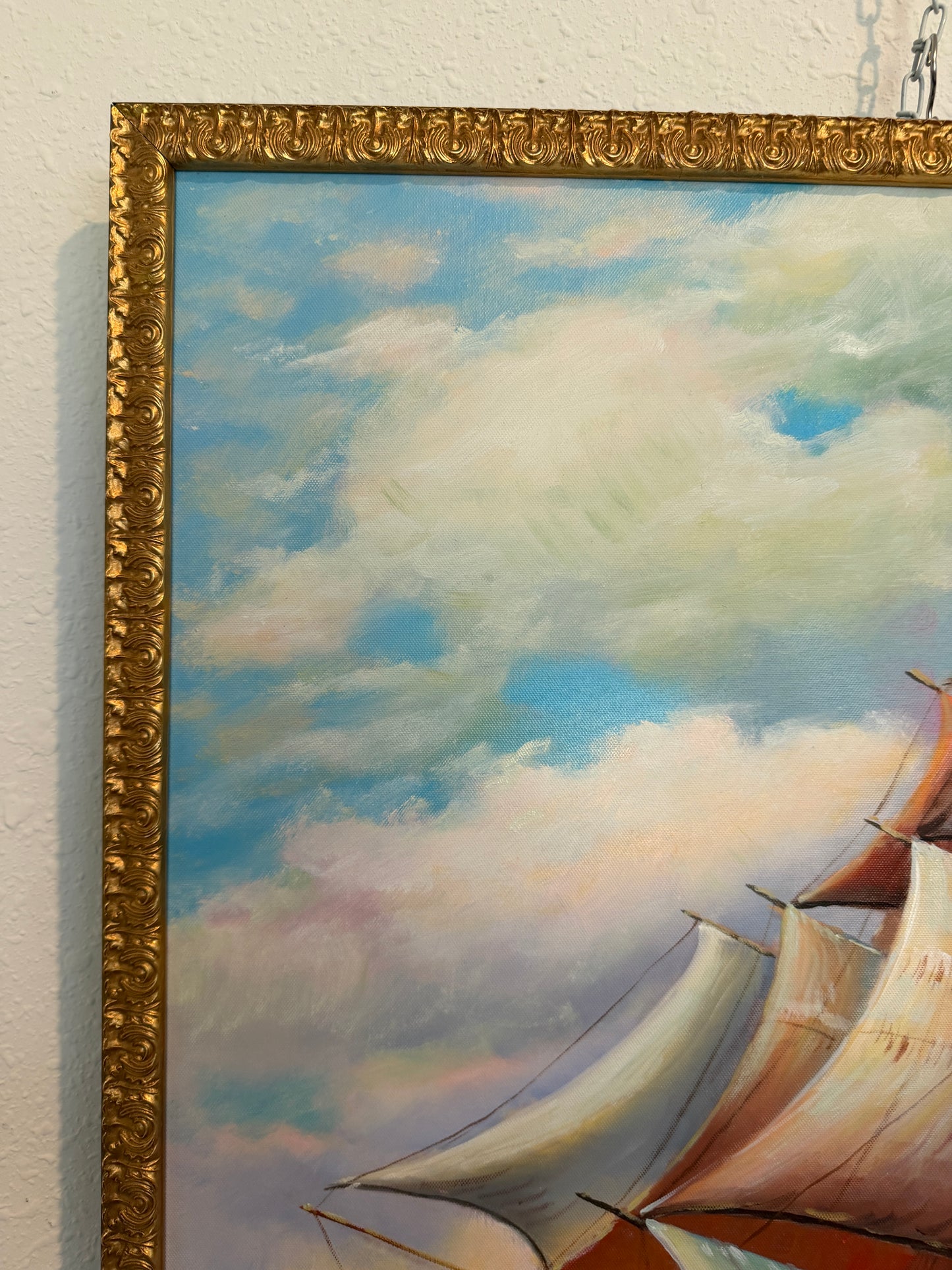 Tall Ship Seascape Oil Painting on canvas Clipper Ship Nautical Art Framed