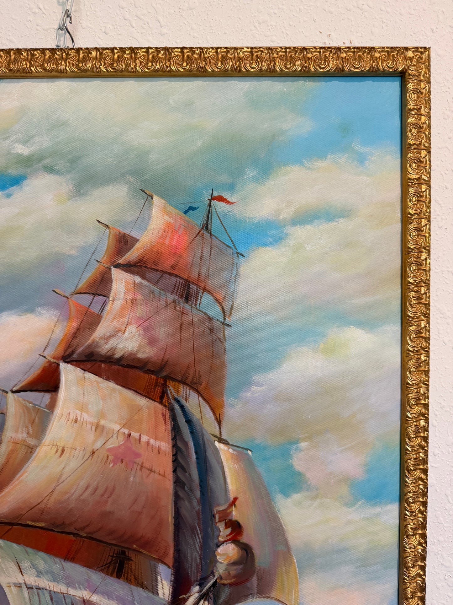 Tall Ship Seascape Oil Painting on canvas Clipper Ship Nautical Art Framed
