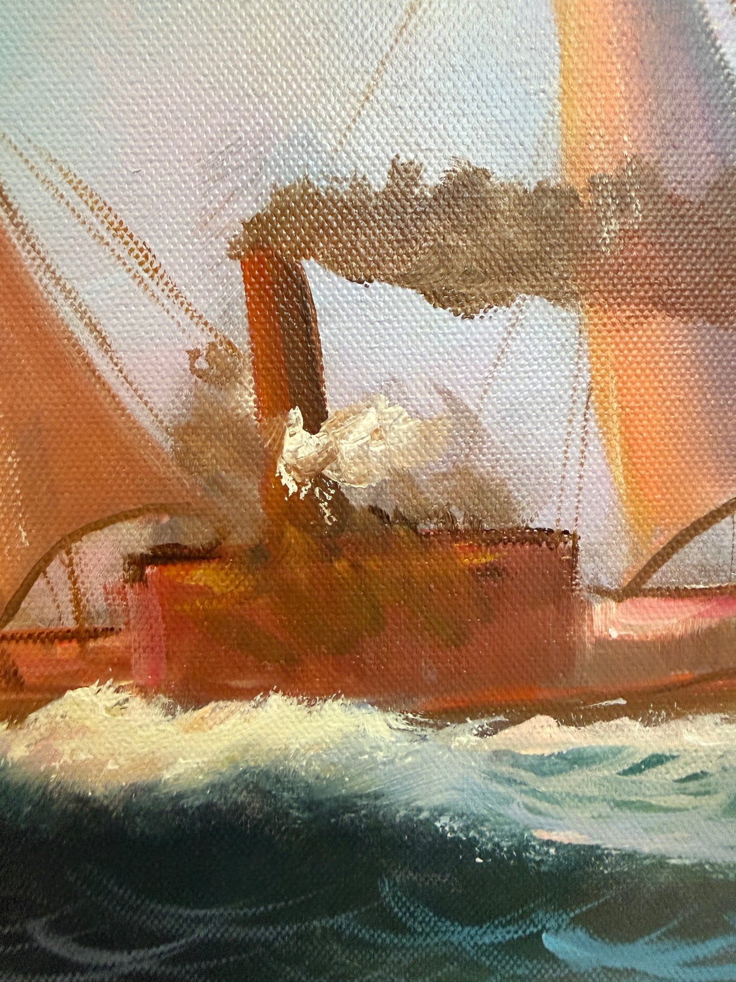 Tall Ship Seascape Oil Painting on canvas Clipper Ship Nautical Art Framed