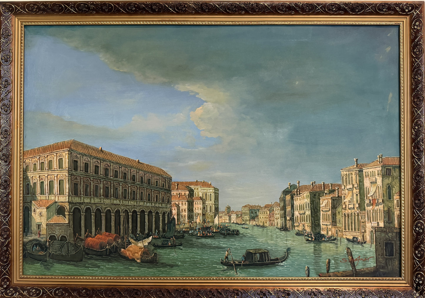 Venice Grand Canal Original Oil Painting by S.Hofner Vintage Large Framed Art