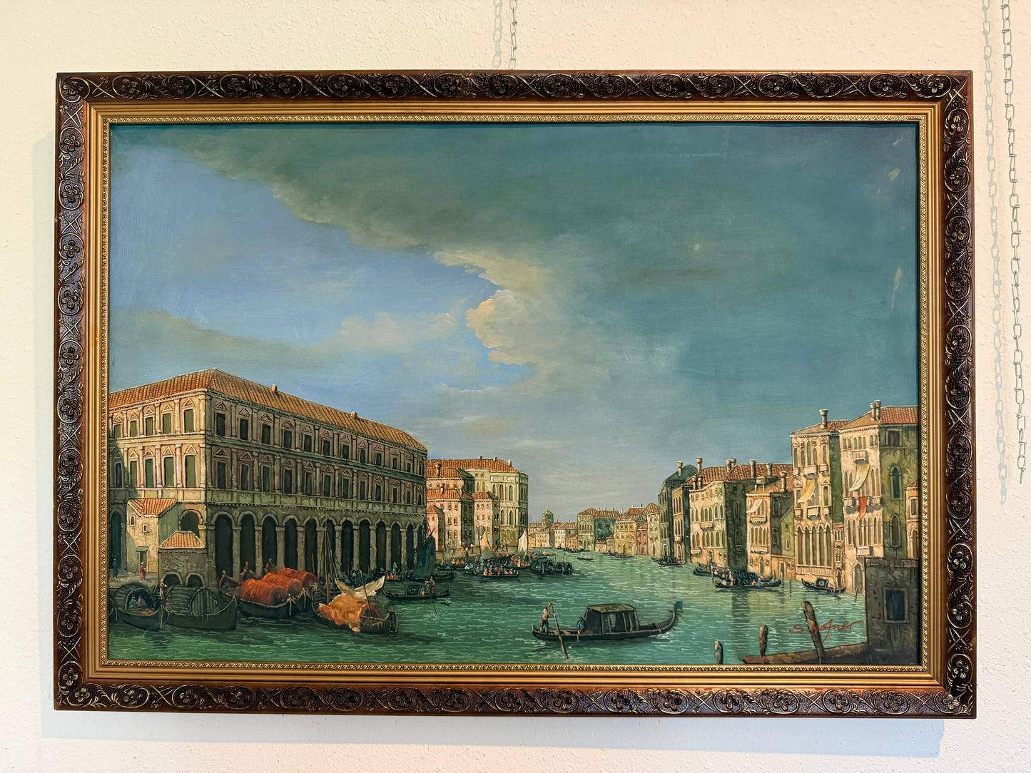 Venice Grand Canal Original Oil Painting by S.Hofner Vintage Large Framed Art