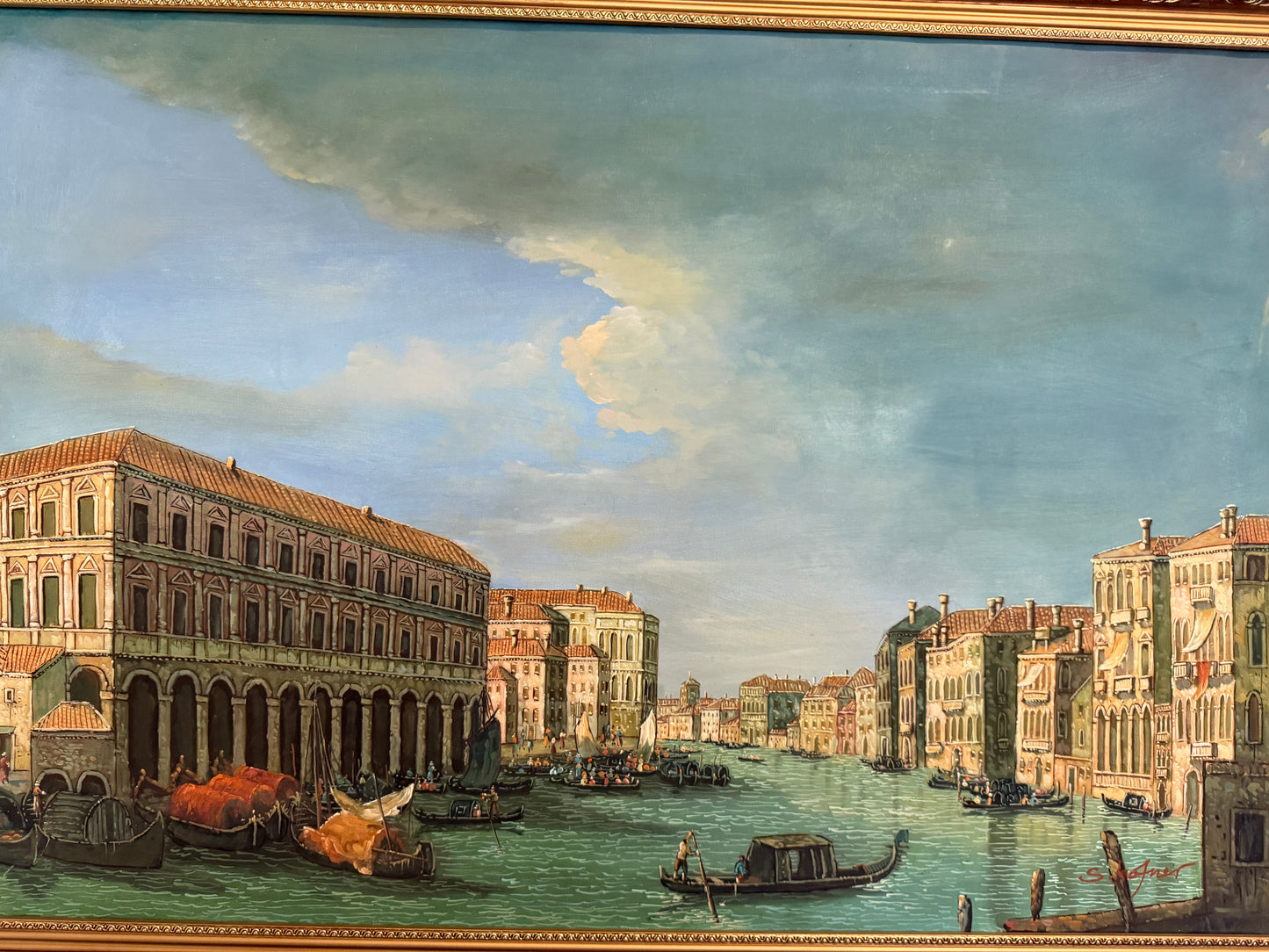 Venice Grand Canal Original Oil Painting by S.Hofner Vintage Large Framed Art