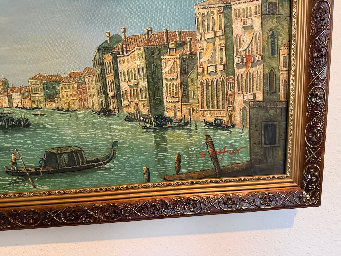 Venice Grand Canal Original Oil Painting by S.Hofner Vintage Large Framed Art
