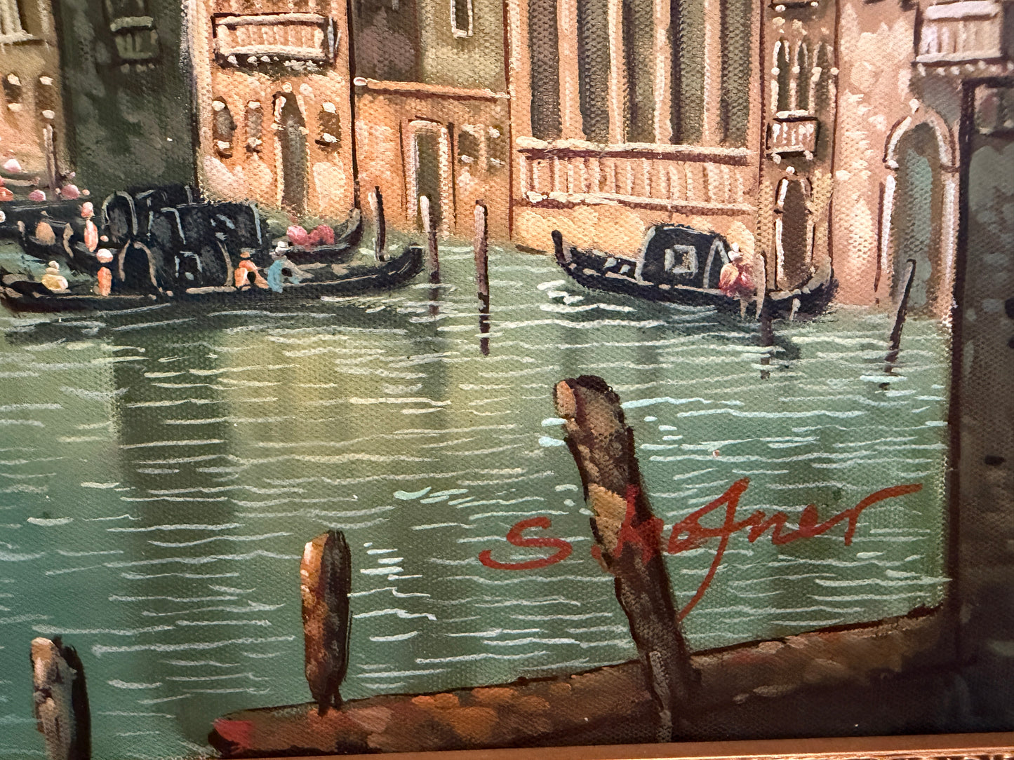 Venice Grand Canal Original Oil Painting by S.Hofner Vintage Large Framed Art