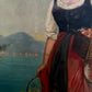 Antique Italian Oil Painting Young Woman with Fruit Basket Mediterranean Scene