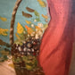 Antique Italian Oil Painting Young Woman with Fruit Basket Mediterranean Scene