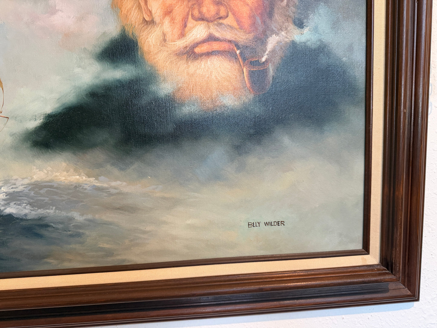 Surreal Maritime Oil Painting Tall Ship & Sea Captain Portrait Signed B. Wilder