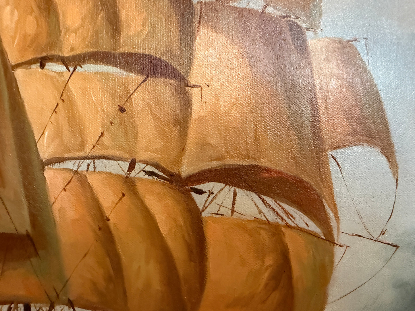 Surreal Maritime Oil Painting Tall Ship & Sea Captain Portrait Signed B. Wilder