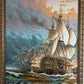 Original Oil Painting Tall Ship at Sea Framed Maritime Seascape