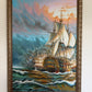 Original Oil Painting Tall Ship at Sea Framed Maritime Seascape