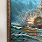 Original Oil Painting Tall Ship at Sea Framed Maritime Seascape