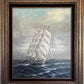 Large Signed Original Oil Painting on Canvas Seascape, Sailing Ship, framed