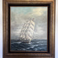 Large Signed Original Oil Painting on Canvas Seascape, Sailing Ship, framed