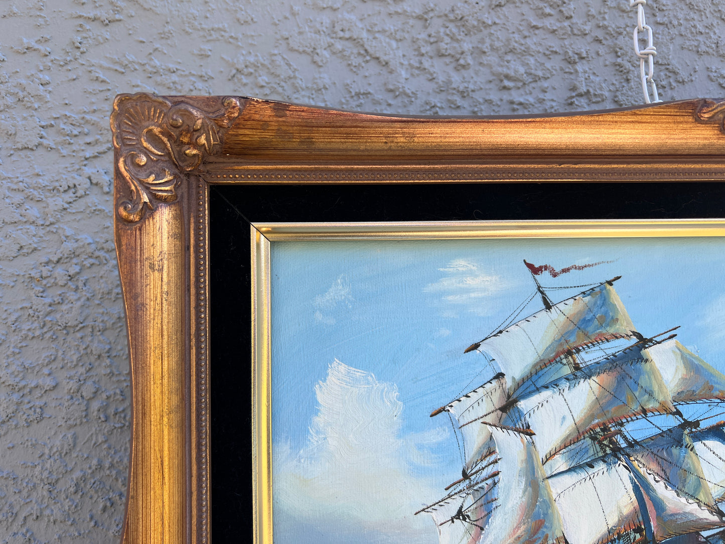 Signed Soyco Original Oil Painting on Canvas Seascape, Sailing Ship, framed