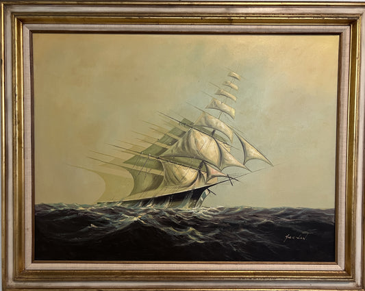 Heston Large Original oil painting on canvas, Seascape, Sailing Ship, Framed