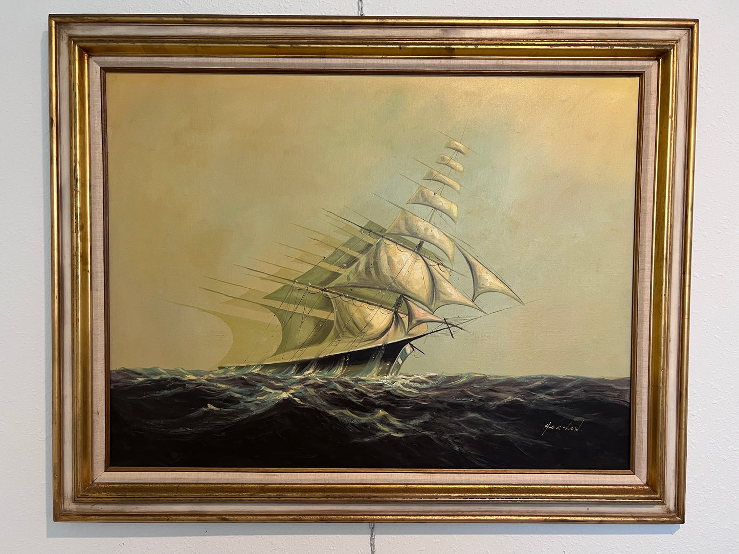 Heston Large Original oil painting on canvas, Seascape, Sailing Ship, Framed