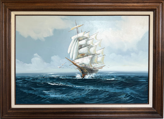 Listed Artist Hewett Jackson Original Oil Painting | Tall Ship Seascape | Framed