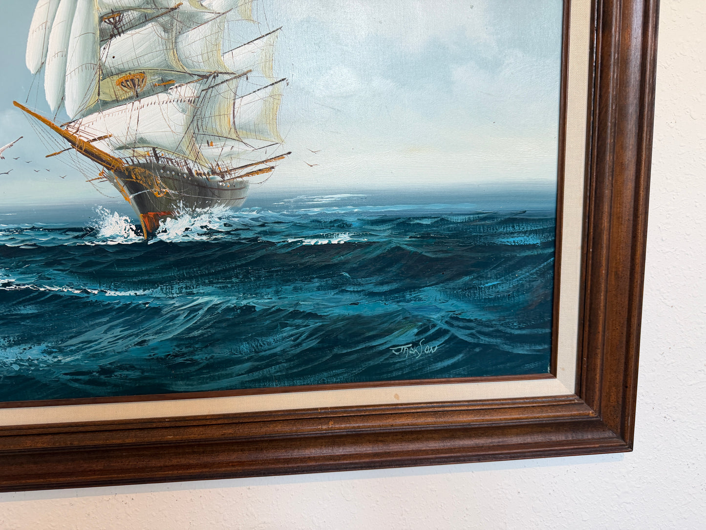 Listed Artist Hewett Jackson Original Oil Painting  Tall Ship Seascape  Framed