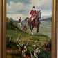 English Fox Hunting Scene Oil Painting on Canvas, Horses & Hounds, Signed