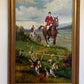 English Fox Hunting Scene Oil Painting on Canvas, Horses & Hounds, Signed