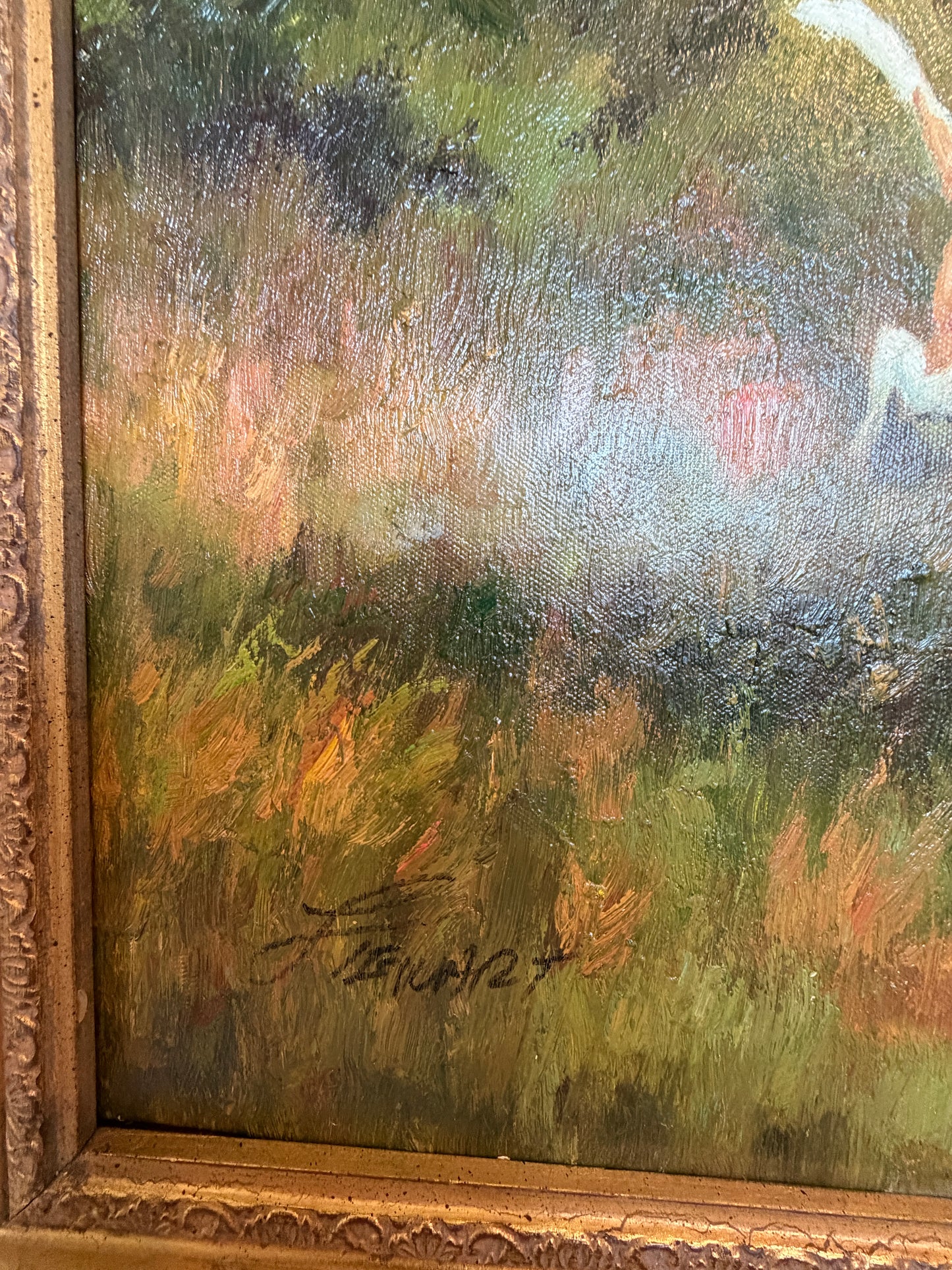 English Fox Hunting Scene Oil Painting on Canvas, Horses & Hounds, Signed