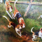English Fox Hunting Scene Oil Painting on Canvas, Horses & Hounds, Signed