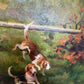 English Fox Hunting Scene Oil Painting on Canvas, Horses & Hounds, Signed