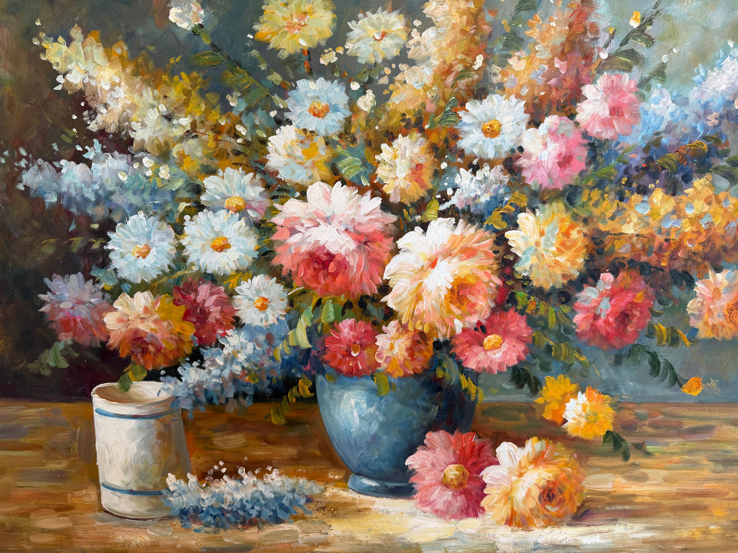 Large Floral Still Life Original Oil Painting on canvas Signed W. Adams Framed