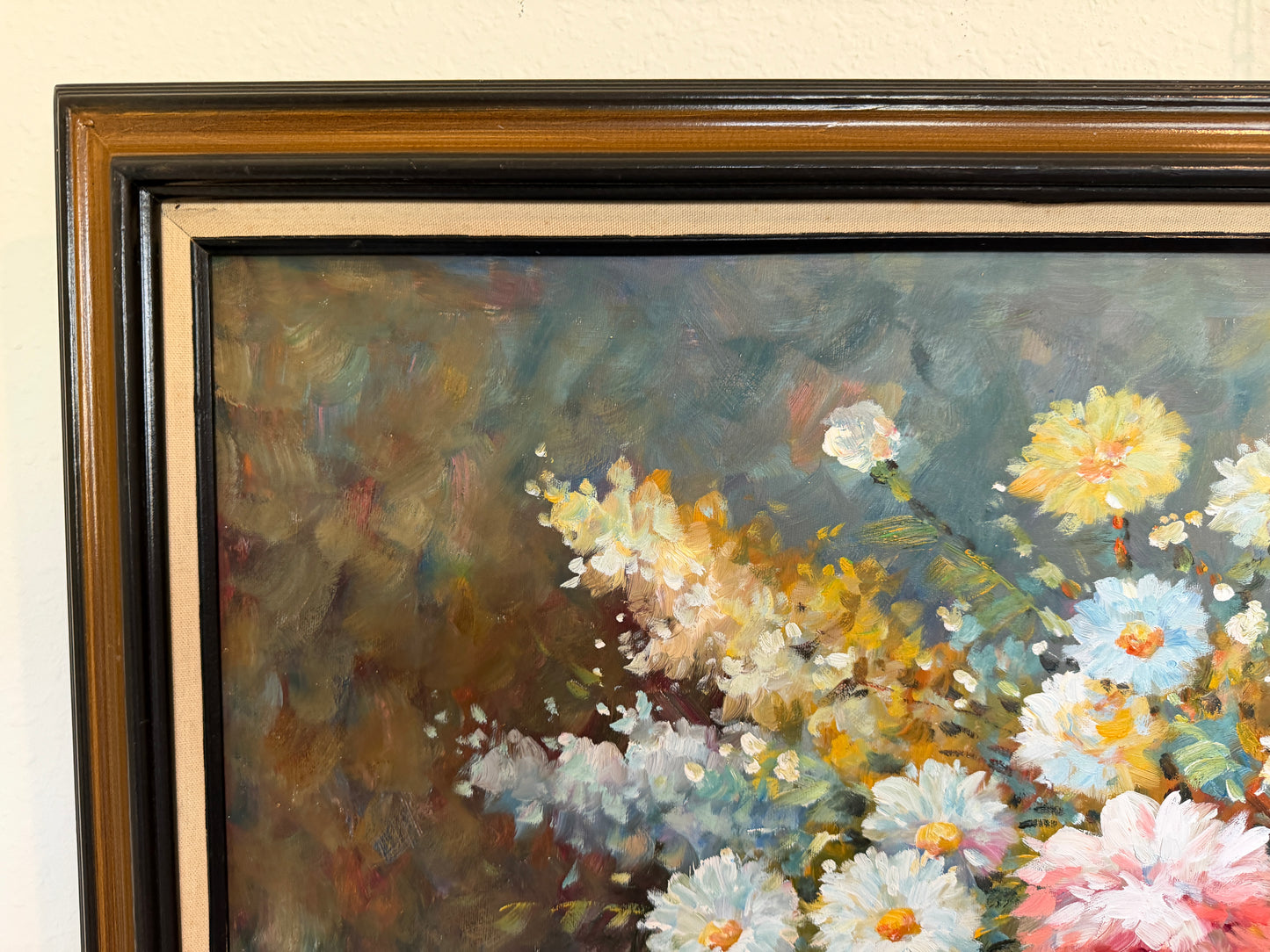 Large Floral Still Life Original Oil Painting on canvas Signed W. Adams Framed